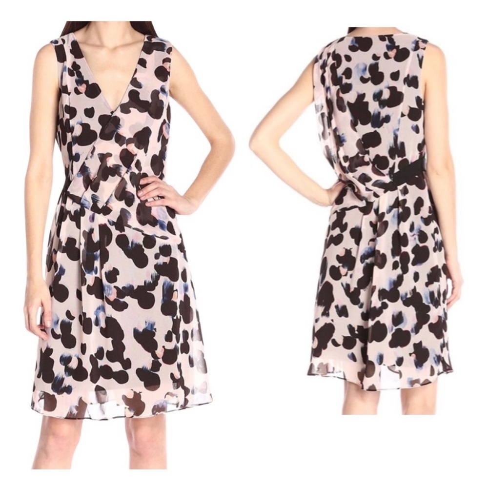 Rachel Roy Black Pink Draped Surplice Print Dress
